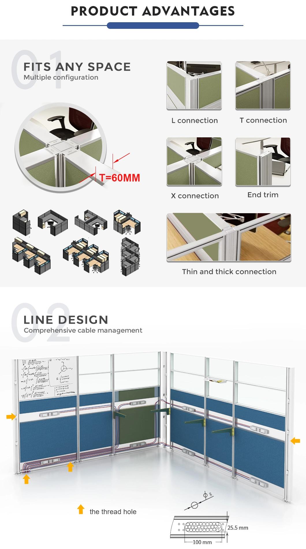 Modern Office Aluminum Profile Partition Desk Workstation with Desktop Partition