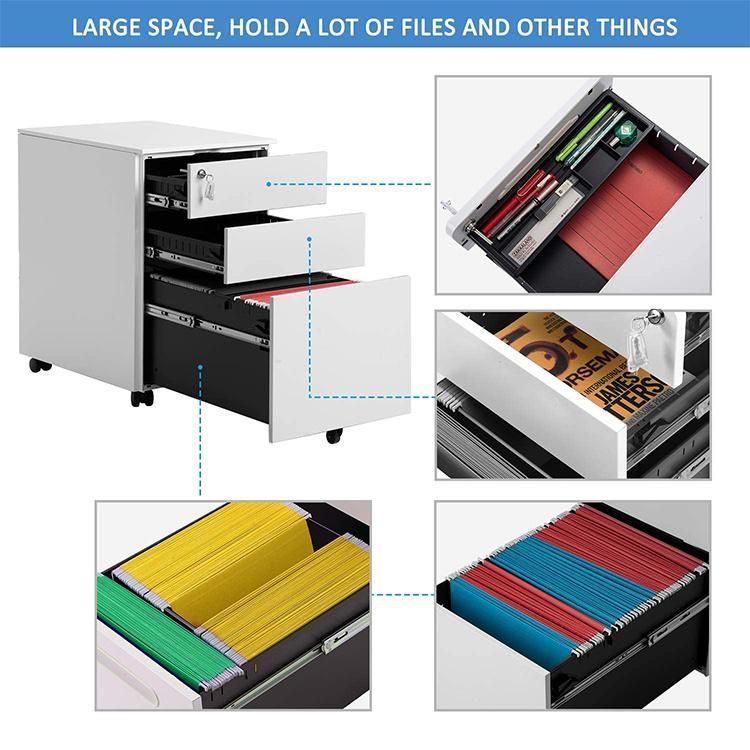 Steel Mobile Pedestal Curved Edges 3 Drawers