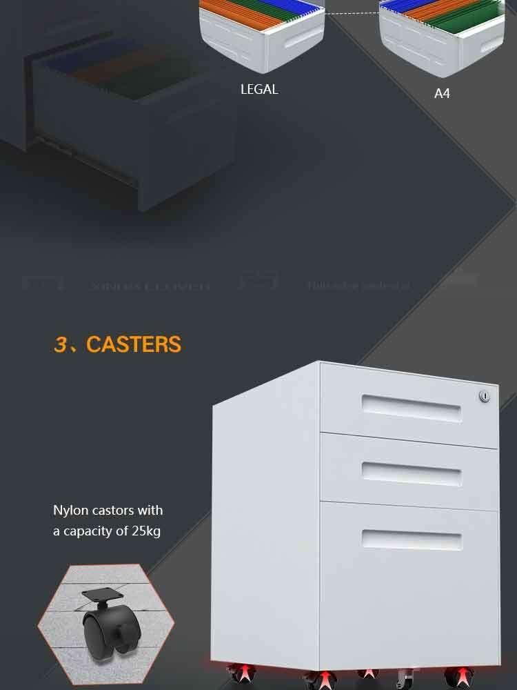 China Supplier Factory Price High Quality Office Equipment Steel 3 Drawer Metal Mobile Pedestal