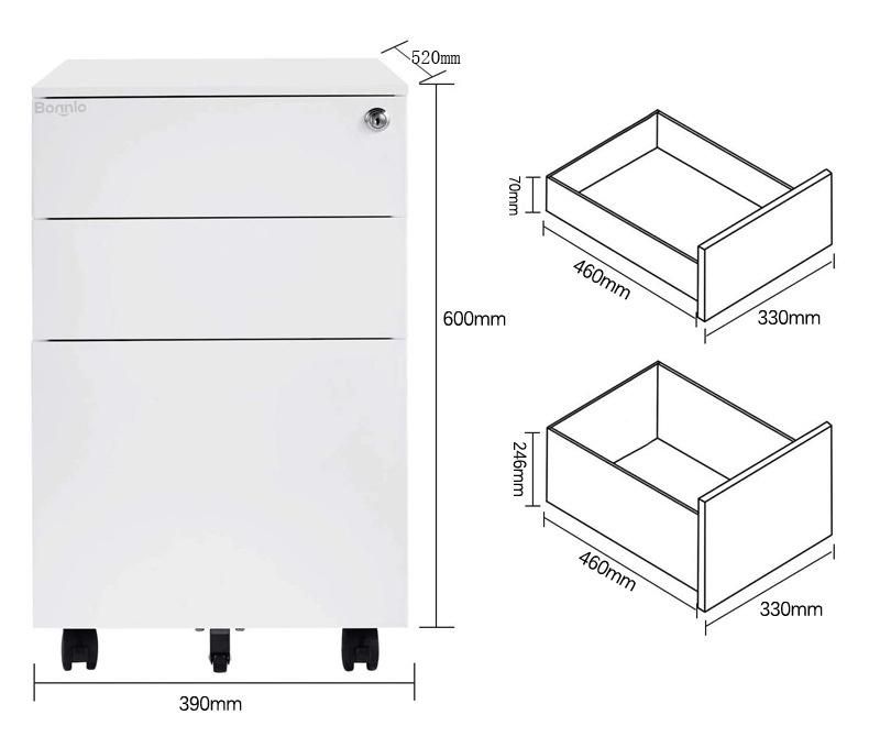 Office Furniture 3 Drawers Metal Mobile Pedestal Filing Cabinet for A4 File