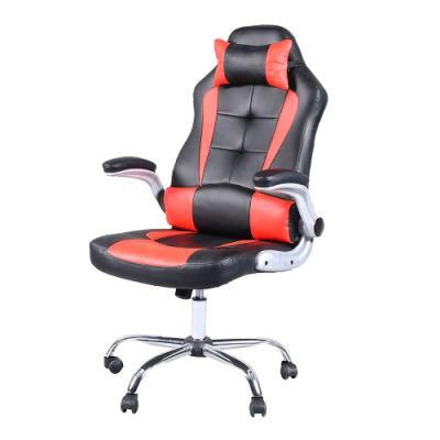 Computer Office Furniture Gaming Recliner Swivel Chair Flip-up Armrest Gaming Racing Chair with Headrest and Lumbar Cushion