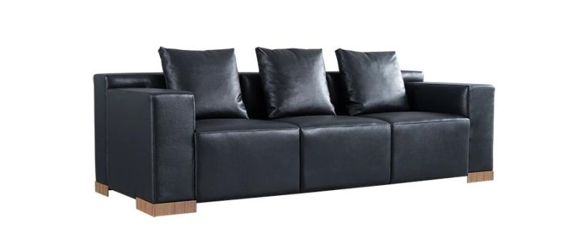 Heavy Duty Big Size Black Genuine Leather Office Sofa Set