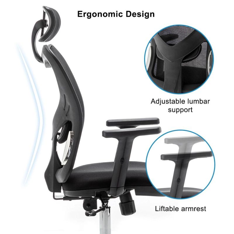 Ergonomic Office Chair High Back Desk Chair with Adjustable Lumbar Support Breathable Mesh 130 Degree Reclining & Rocking Computer Office Chair (Black)