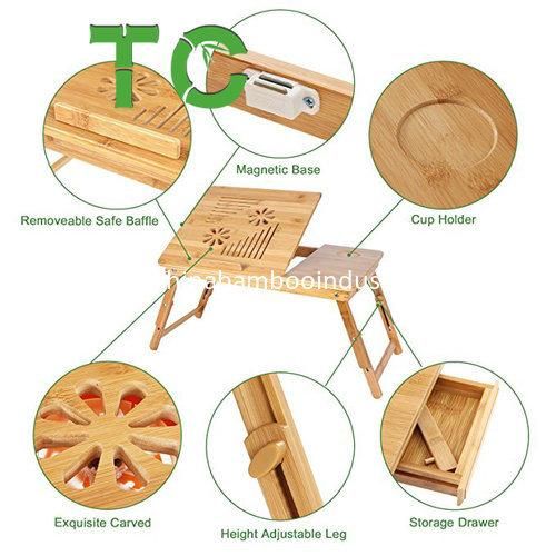 Wholesale Folding Adjustable Bamboo Laptop Desk with Cooling Stand Bed Table Tray