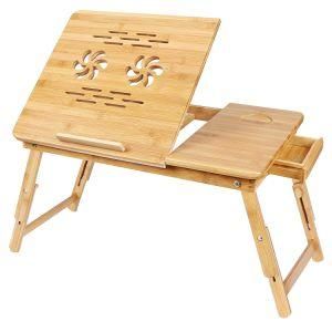 Bamboo Laptop Desk Adjustable Portable Breakfast Serving Bed Tray with Tilting Top Storage Drawer