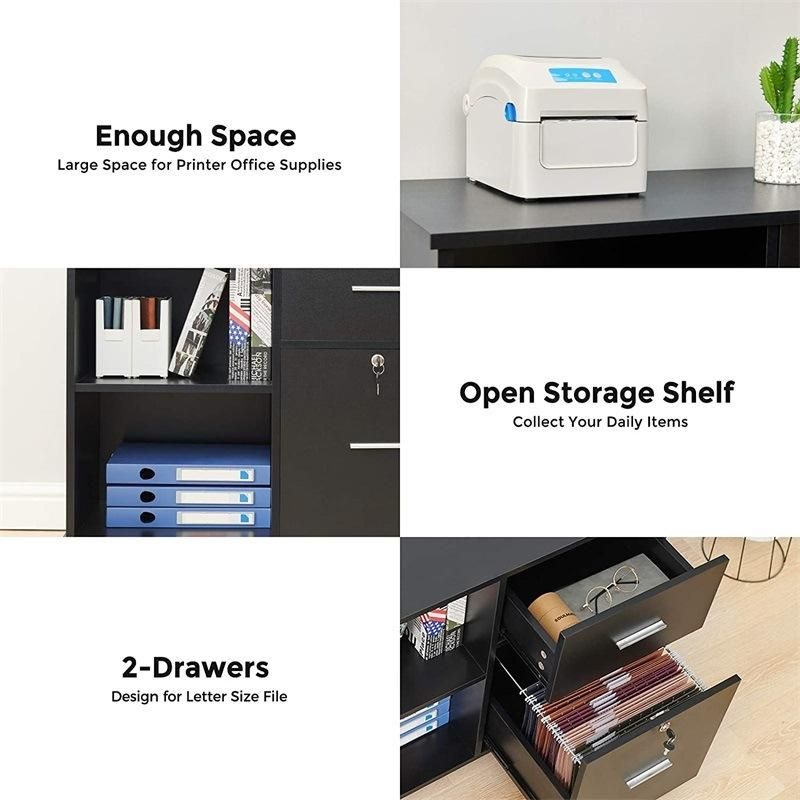 2 Drawers Wooden Lateral File Cabinet with Lock Mobile Filling Cabinet for Home Office