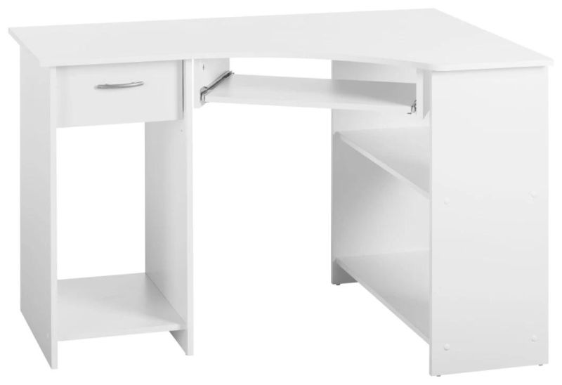 White Wood Computer Table, Desktop Computer Desk with Two Tiers Shelf