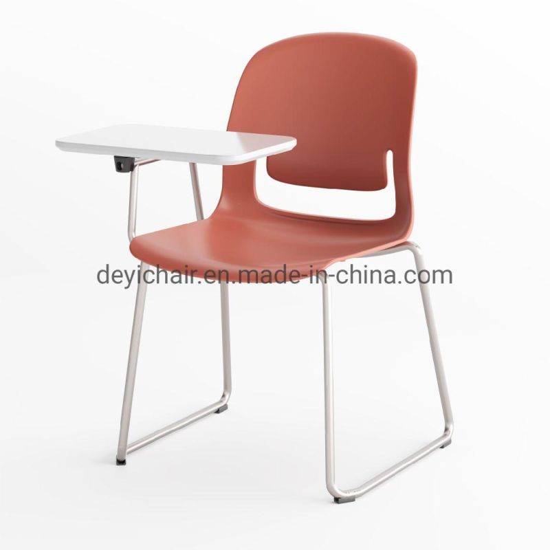 Red Color Plastic Shell with Seat Cushion and Writing Pad Metal Coated Frame Conference Chair