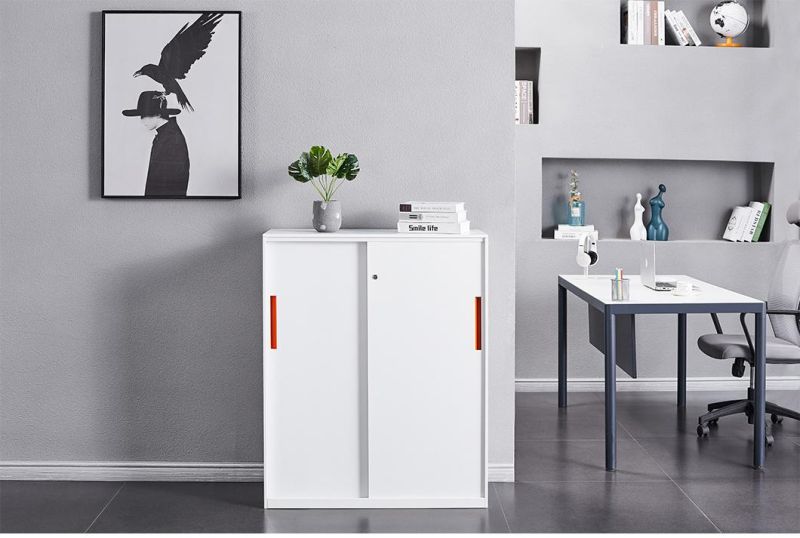 Half Height Small Office Cabinet Sliding Door Steel Cupboard