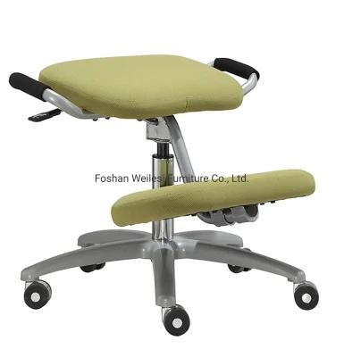 Silver Coated Armrest Frame with PU Paddle Silver Coated Base Simple Tilting Mechanism Light Green Color Knee Chair