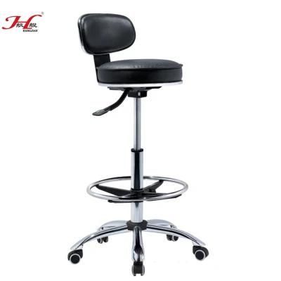 Factory Supply Cow Leather Liftable Barstool with Backrest