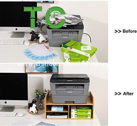 Bamboo Printer Stand with 3 Compartments Workspace Storage Organizer Desktop Printer Stand Countertop Storage Rack