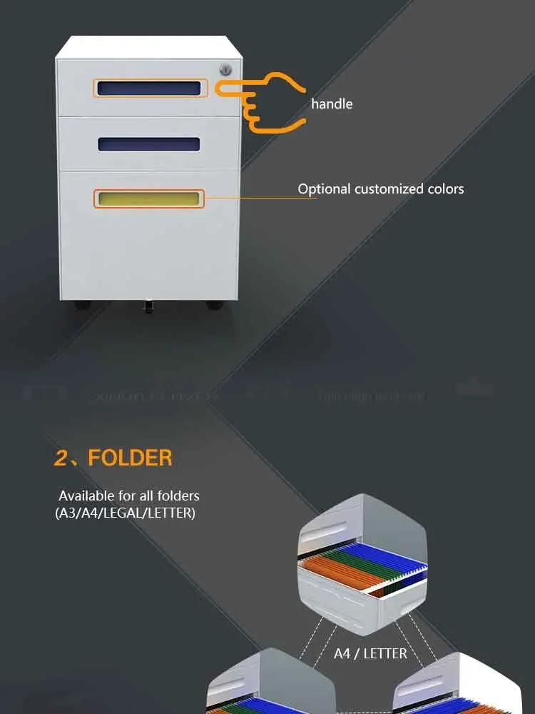 High Quality Fireproof and Waterproof 3 Drawer Metal Wide Card Cabinet for Office Use