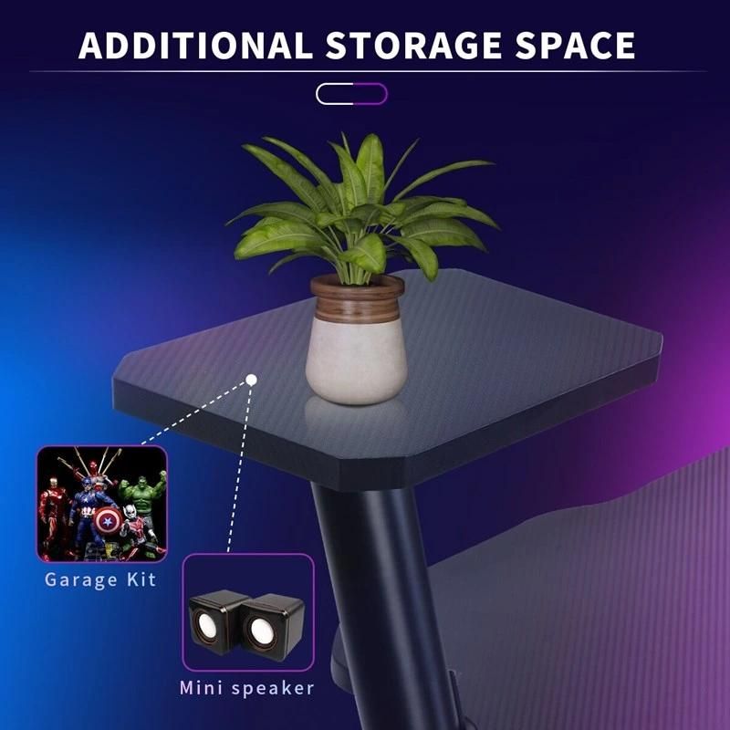 Z-Shaped PC Gaming Computer Desk Workstation with Carbon Fiber Surface and Headphone Hook