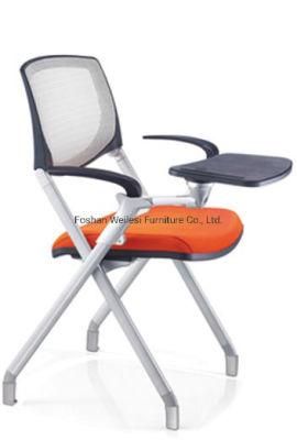 Folding Frame with Writing Pad PP Armrest Colorful Mesh Back Fabric Seat Student Training Chair