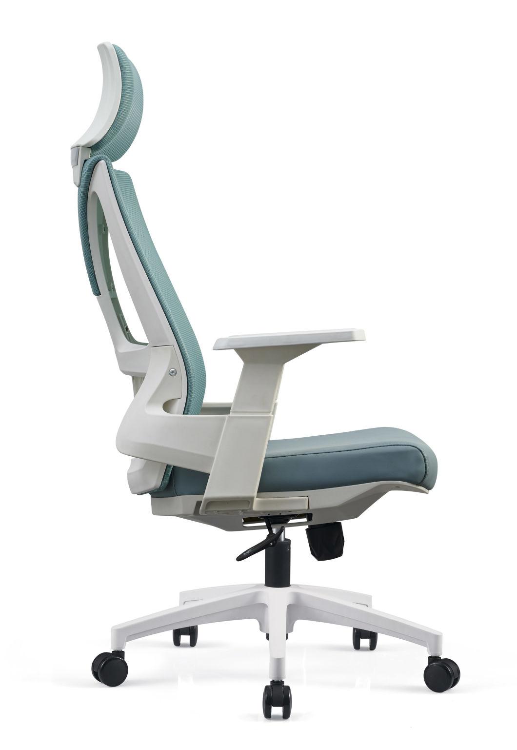 White Fabric Movable Headrest Armrest Comfortable Office Chairs Meeting Chairs