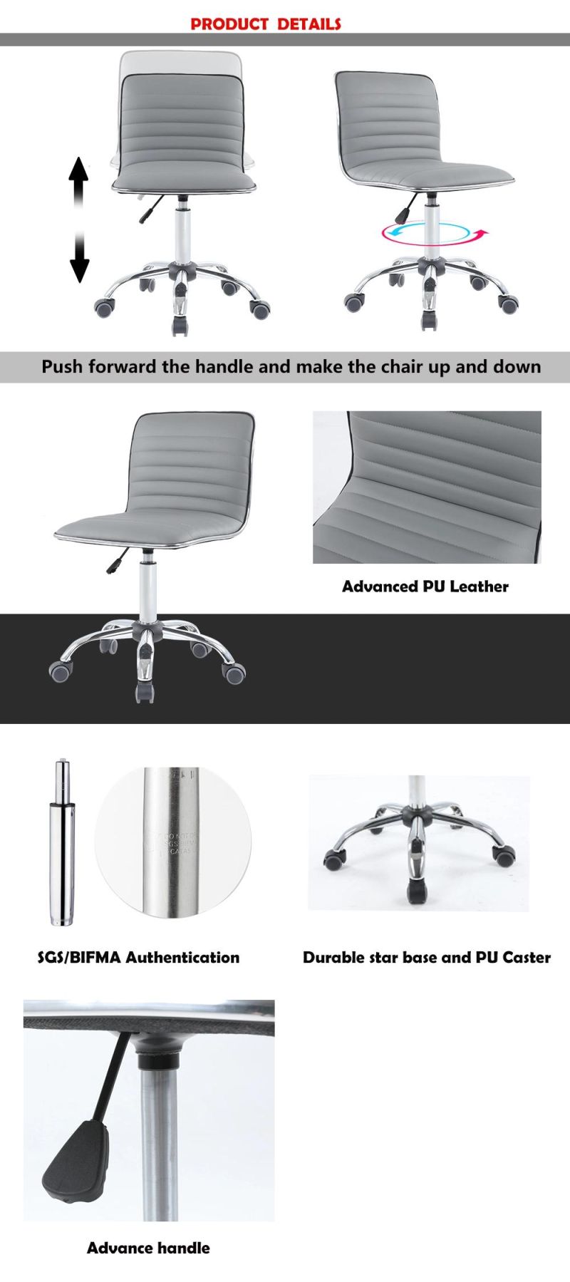 Modern Home Office MID Back PU Seat Adjustable Computer Chair