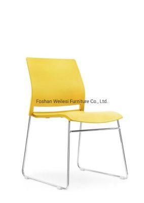 with Chromed Finished Steel Sled Base with Connector Yellow Color Plastic Shell for Seat and Back Stacking Training Chair