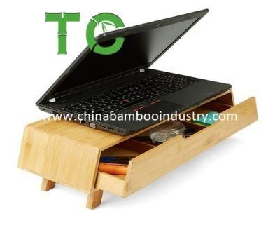 Wholesale Bamboo Desktop Organized and Riser Monitor Stand Riser Laptop Stand with with Pull out Drawers Computer Riser with Storage