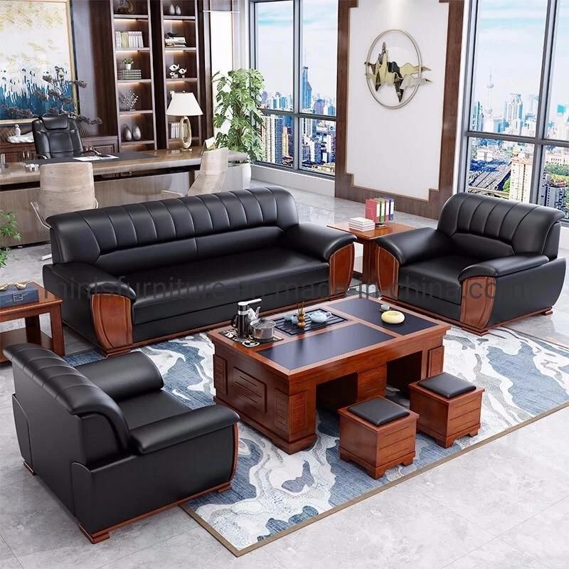 (M-SF34) Wood Frame Office Furniture Commercial Negotiation Leather Sofa Set