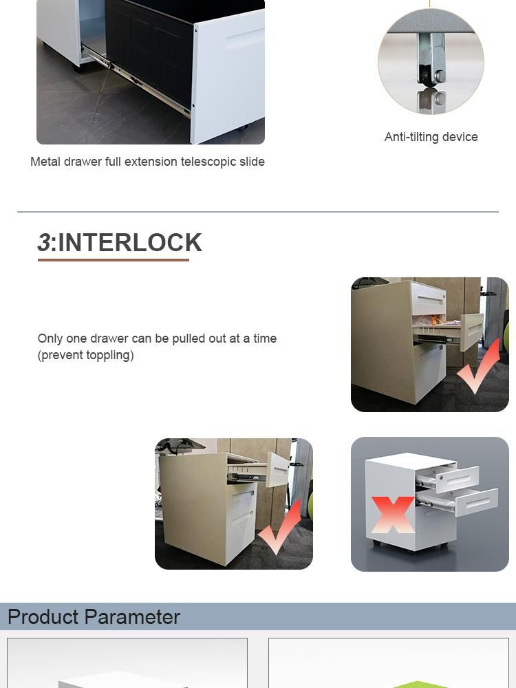 Factory Price Wholesale 2/3 Drawer Mobile Metal Pedestal for Storage Cabinet