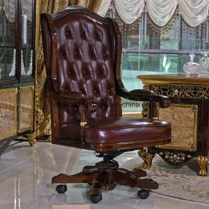 E61 Classcial Solid Wood Office Chair Seat Covered Leather
