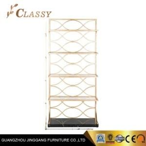 Metal Stainless Steel Cabinet Book Shelf Frame with Marble Base and Glass Layer