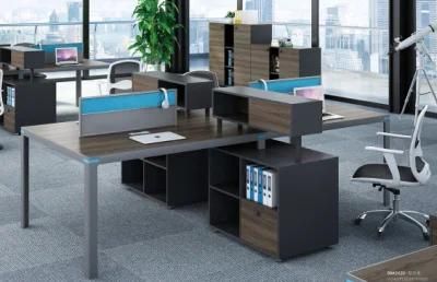 Walnut Color Modern Design Melamine Office 4 Seats Staff Workstation