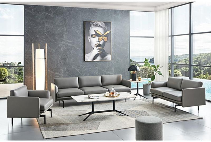 Modern Luxury Comfortable Leather Living Room Sofa Set with Metal Base