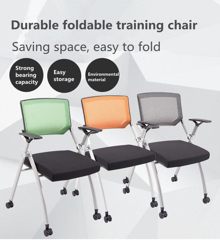 Staff Portable Metal Mesh Training Folding Office Chair with Wheels