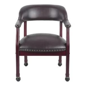 Traditional Wooden Guest Chair for Office with Vinyl Upholstered and Traditional Castors