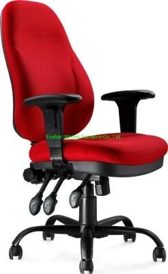 3 Lever Heavy Duty Mechanism with Chrome Base PU Adjustable Armrest Red Color Sandwich Mesh Fabric Big Office Chair