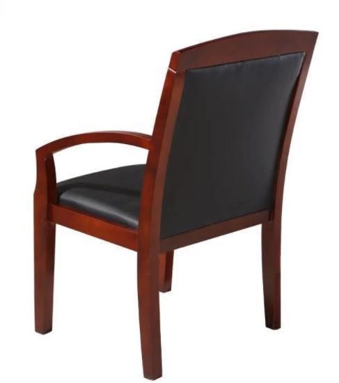 Luxury Bent Oak Wooden Stackable Armrest Office Executive PU Leather Boss Chair