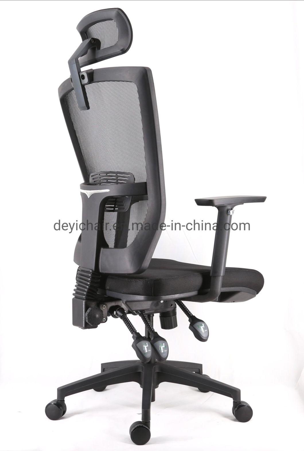 3 Lever Heavy Duty Mechanism Nylon Base PU Castor Class 4 Gas Lift with Lumbar Support and Mesh Headrest Chair