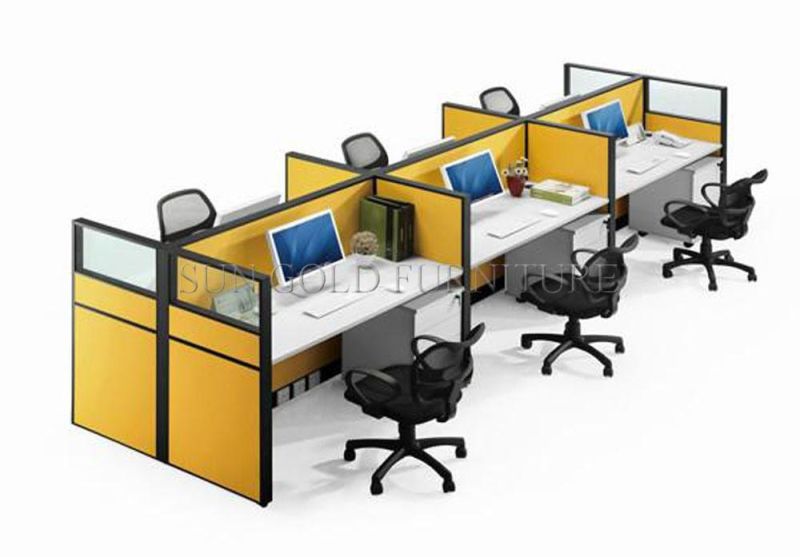 Modern Small Call Center Desk Office Workstation Cubicle for 6 Person