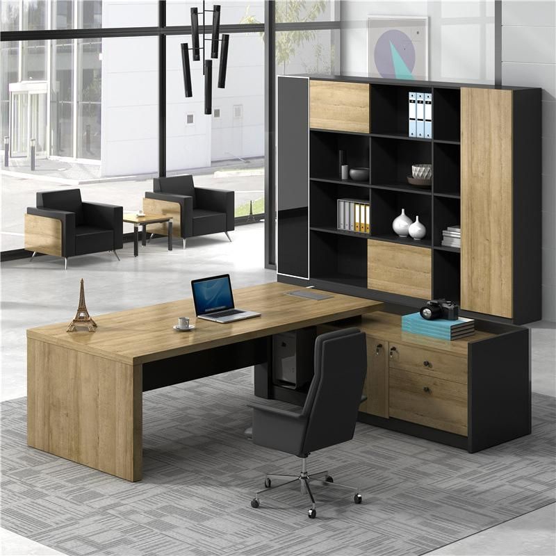 Luxury Wood Office Furniture MFC Executive L-Shaped CEO Work Computer Desk