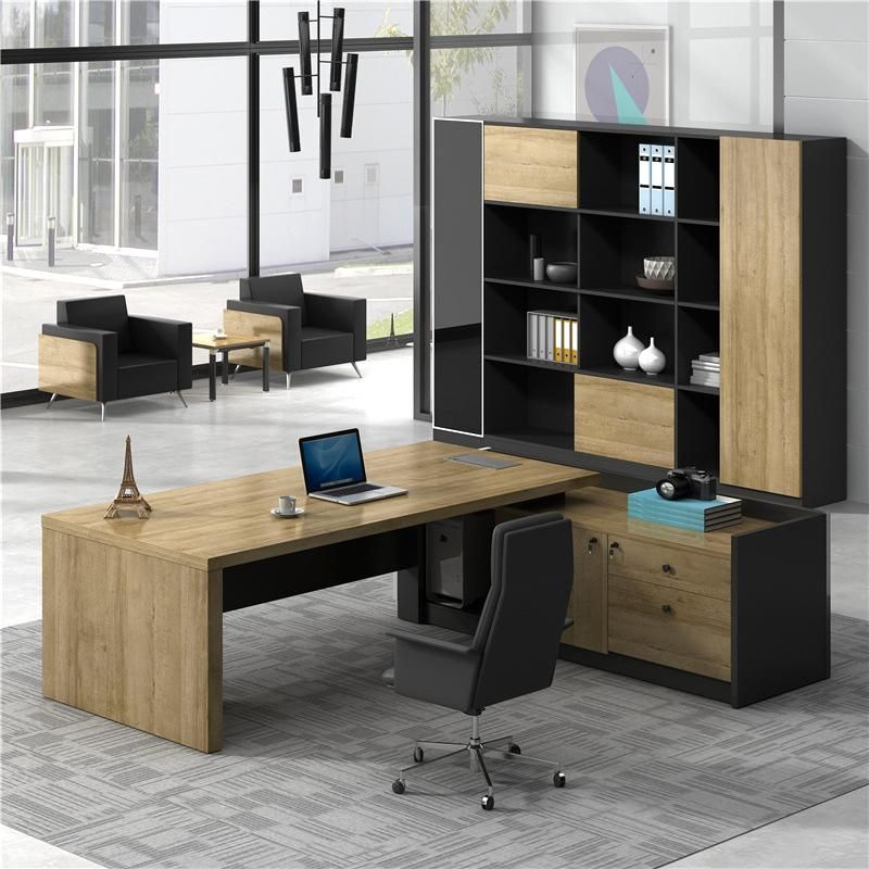 Luxury Wood Office Furniture MFC Executive L-Shaped CEO Work Computer Desk