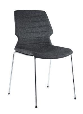 Full Fabric Upholstery for Seat and Back Chrome Finished 4 Legs Frame No Arms Stacking Chair