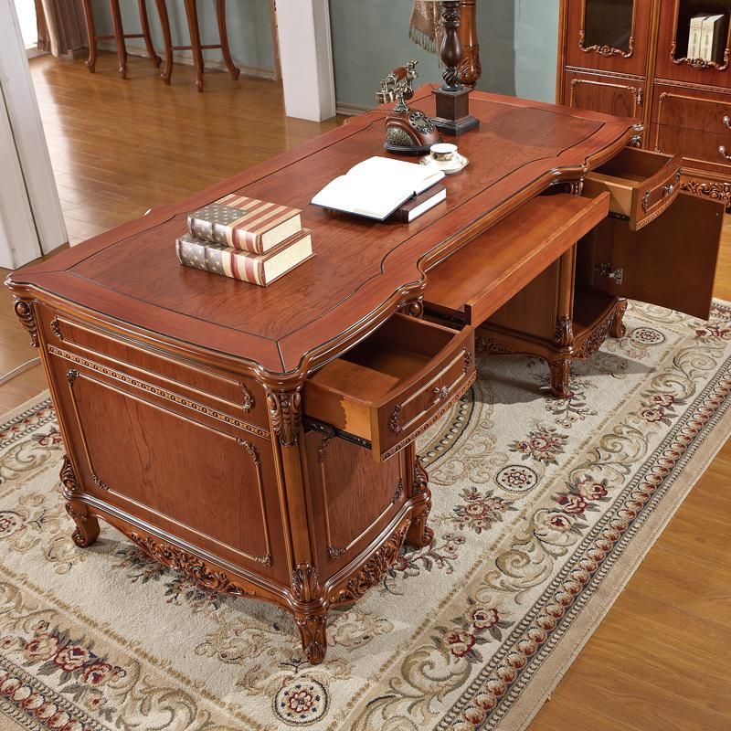 Executive Table with Wood Bookcase for Home Office Furniture