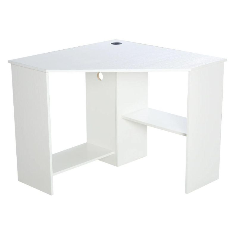 Modern Indoor Corner Laptop Desk W/ Multiple Shelf Design & Strong Build White