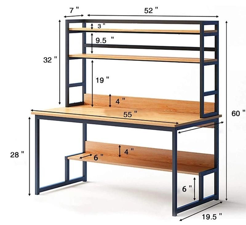 Customizable Student Computer Desk with Bookshelf 0330