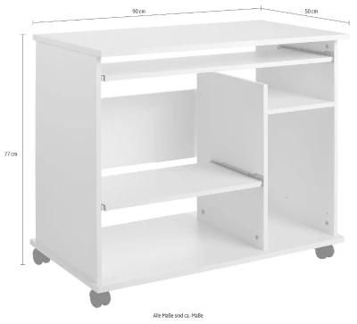 Mobile 3 Tiers Wood Computer Table with Shelf for Home