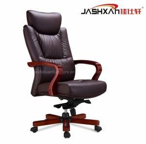 Modern Swivel Lift Boss Leather School Hotel Office Chair with Red Wood Armrest and Base