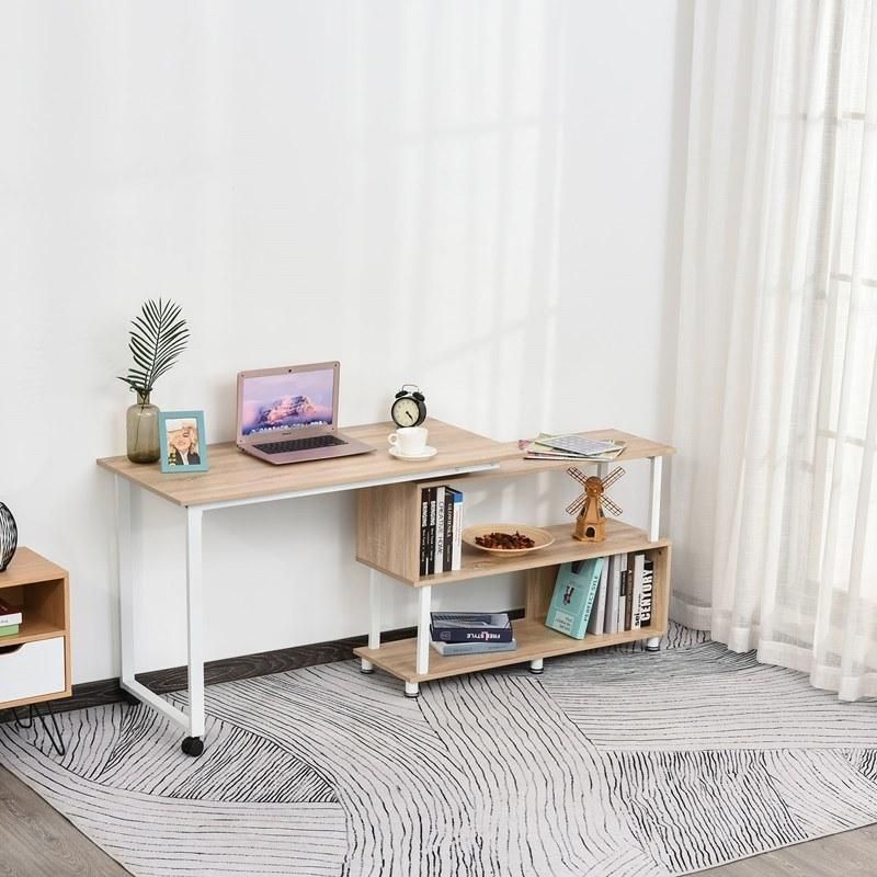 Homcom L-Shaped Computer Corner Desk and Rotating Shelf Combo for Home Office - Oak