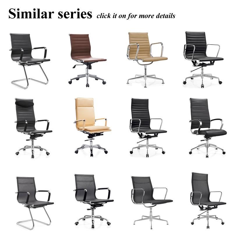 Black Vinyl Wholesale Market PU Leather Ribbed High Back Task Rotating Desk Task Swivel Staff Executive Modern Ergonomic Office Chairs