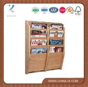 4-Tiered 8 Pockets Wood Magazine Shelf for Wall