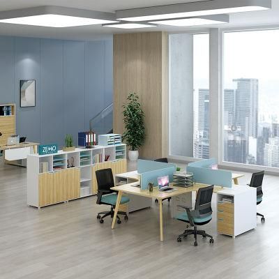 Modern Design Finnish Elm Office Staff Work Station Computer Table 4 Person Workstation