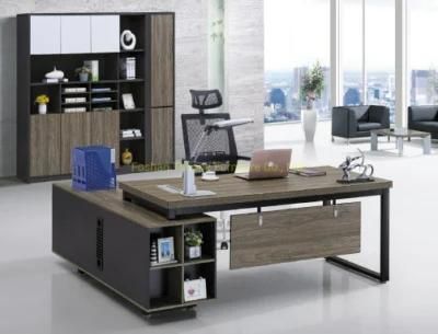 L-Shape Melamine Office Furniture Iron Leg Executive Desk