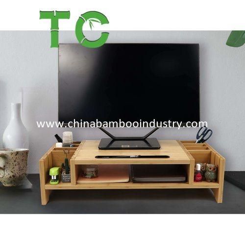 Hotselling 2-Tier Bamboo Monitor Riser with Adjustable Storage Organizer Desktop Stand Computer Desk Stand