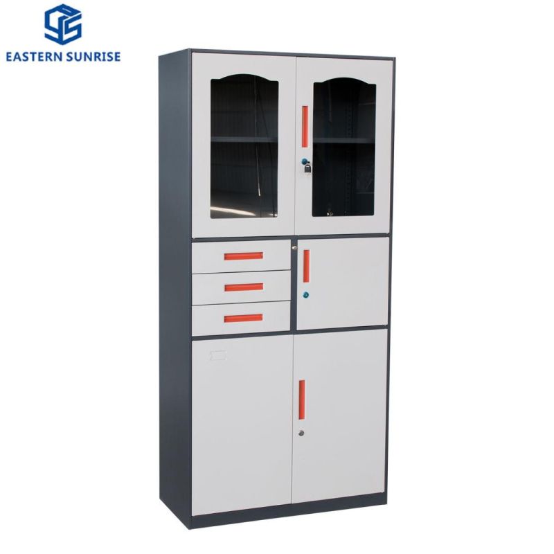 Multi-Functional Metal Office Cupboard Storage Cabinet with Drawers Glass Door